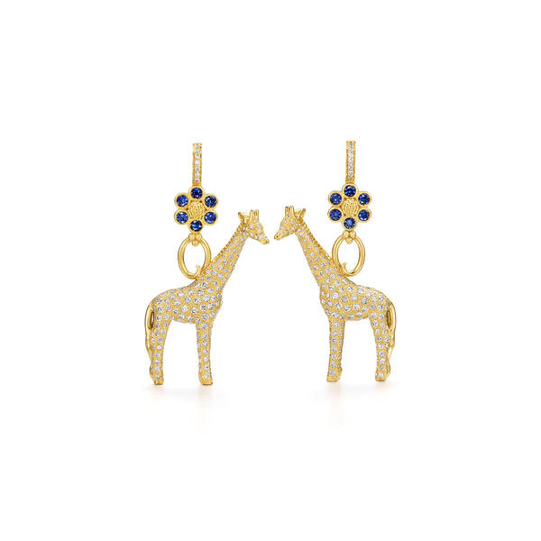 18K Blue Sapphire Flower & Giraffe Earring