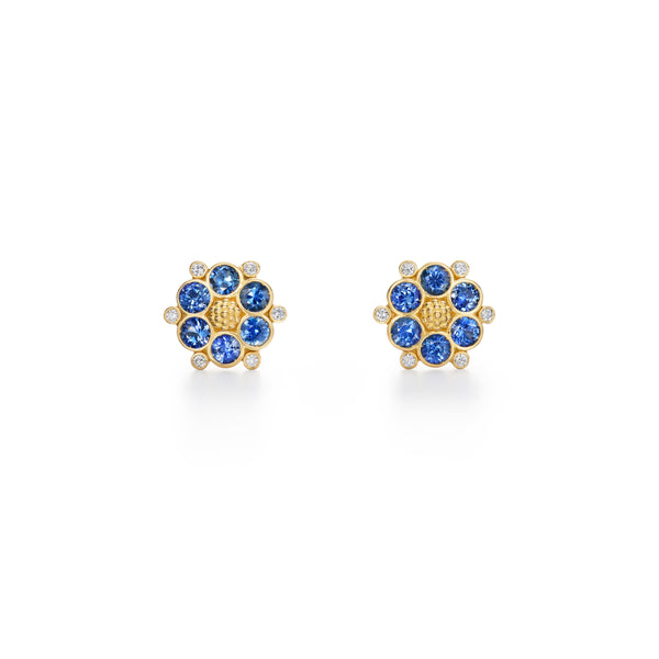 18K Blue Sapphire Flower Post Earring