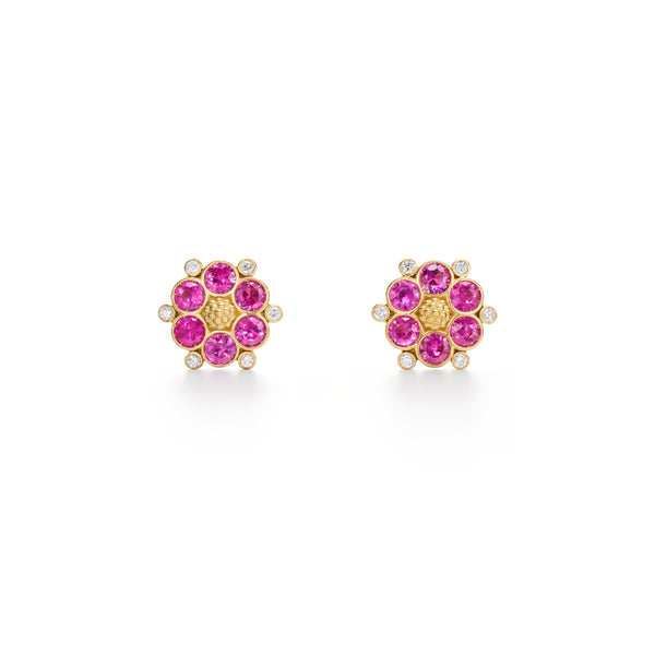18K Pink Sapphire Flower Post Earring