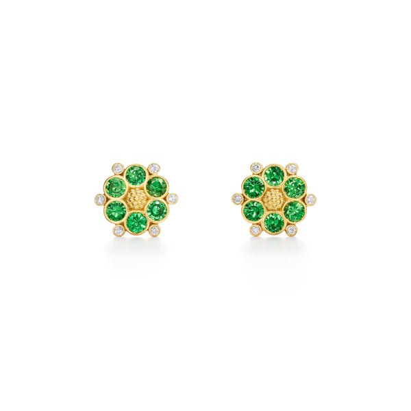 18K Tsavorite Flower Post Earring