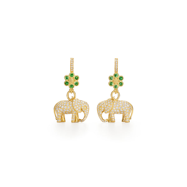 18K Tsavorite Flower & Elephant Earring
