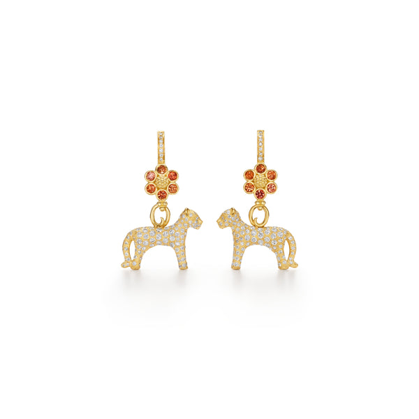 18K Orange Sapphire Flower & Lion Earring