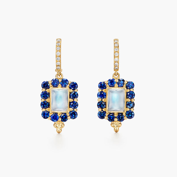 18K Blue Moonstone & Sapphire Color Theory Earrings