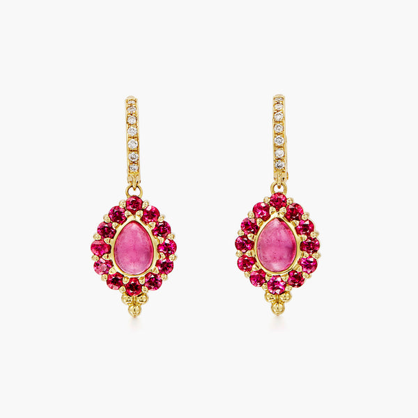 18K Pink Tourmaline & Ruby Color Theory Earrings