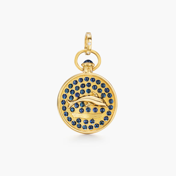 18K Blue Sapphire Dolphin Pendant