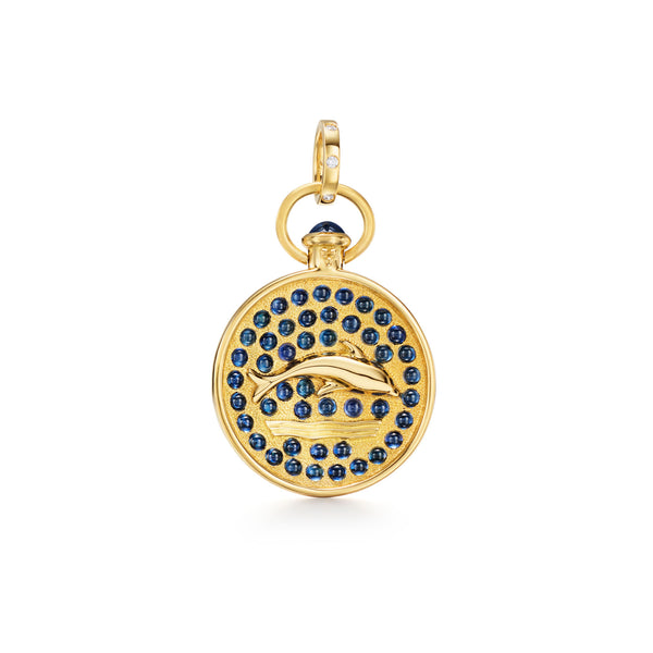 18K Blue Sapphire Dolphin Pendant