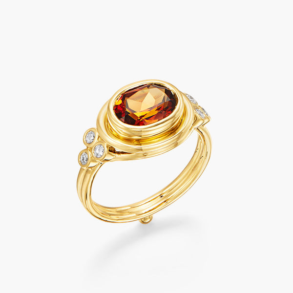 18K Hessonite Garnet Temple Ring