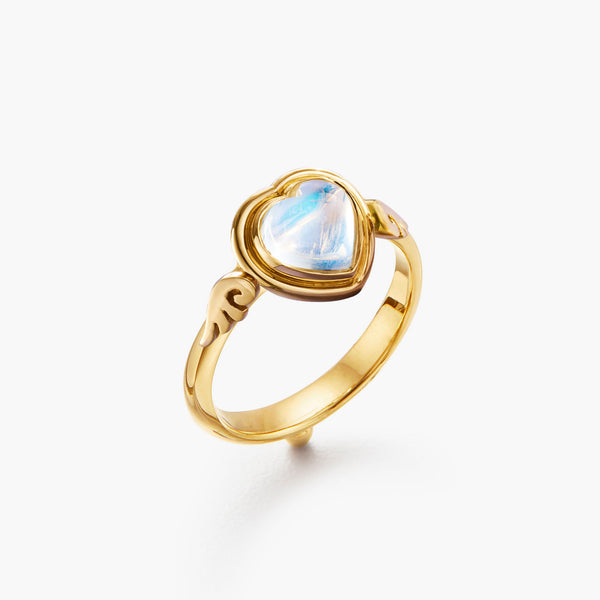 18K Blue Moonstone Winged Heart Ring