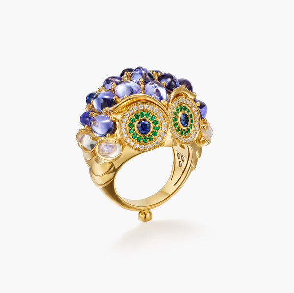 18K Large Tanzanite Temple Owl Ring