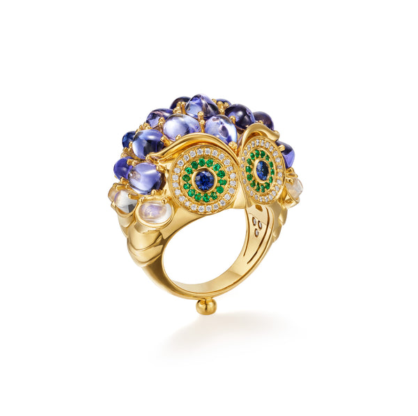 18K Large Tanzanite Temple Owl Ring